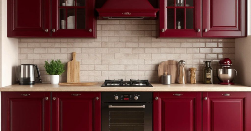 Бордовый цвет в интерьере кухни