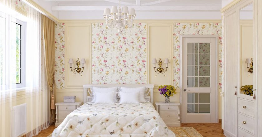 Дизайн спальни в два цвета обоев фото